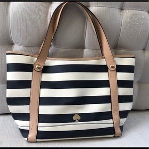 Kate Spade Structured, Striped, Leather Trim Tote